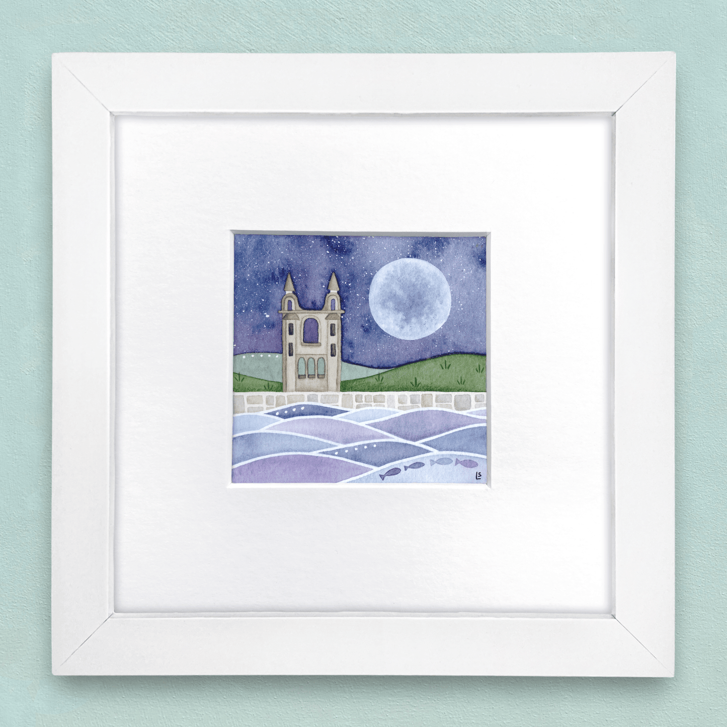 Original Watercolour Painting - St Andrews Cathedral Moonlit Scene - East Neuk Beach Crafts