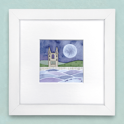 Original Watercolour Painting - St Andrews Cathedral Moonlit Scene - East Neuk Beach Crafts