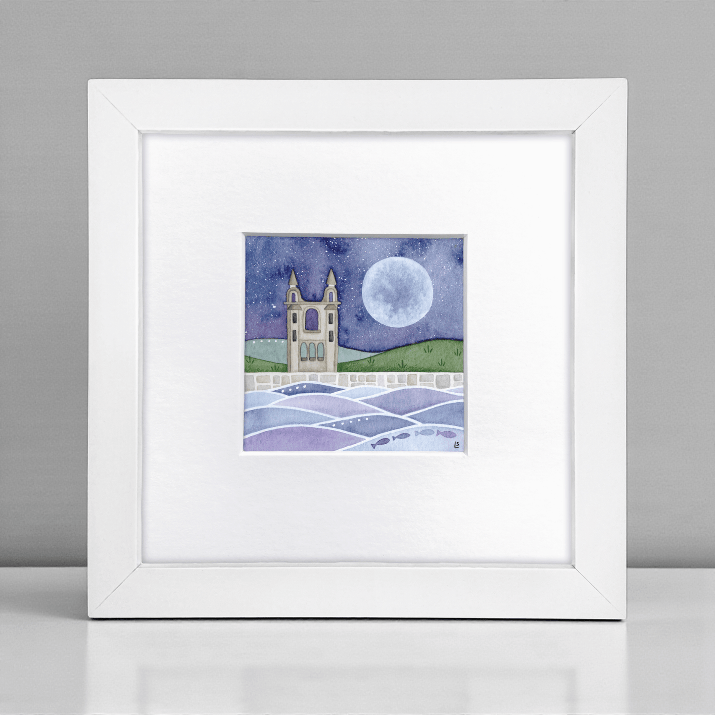Original Watercolour Painting - St Andrews Cathedral Moonlit Scene - East Neuk Beach Crafts