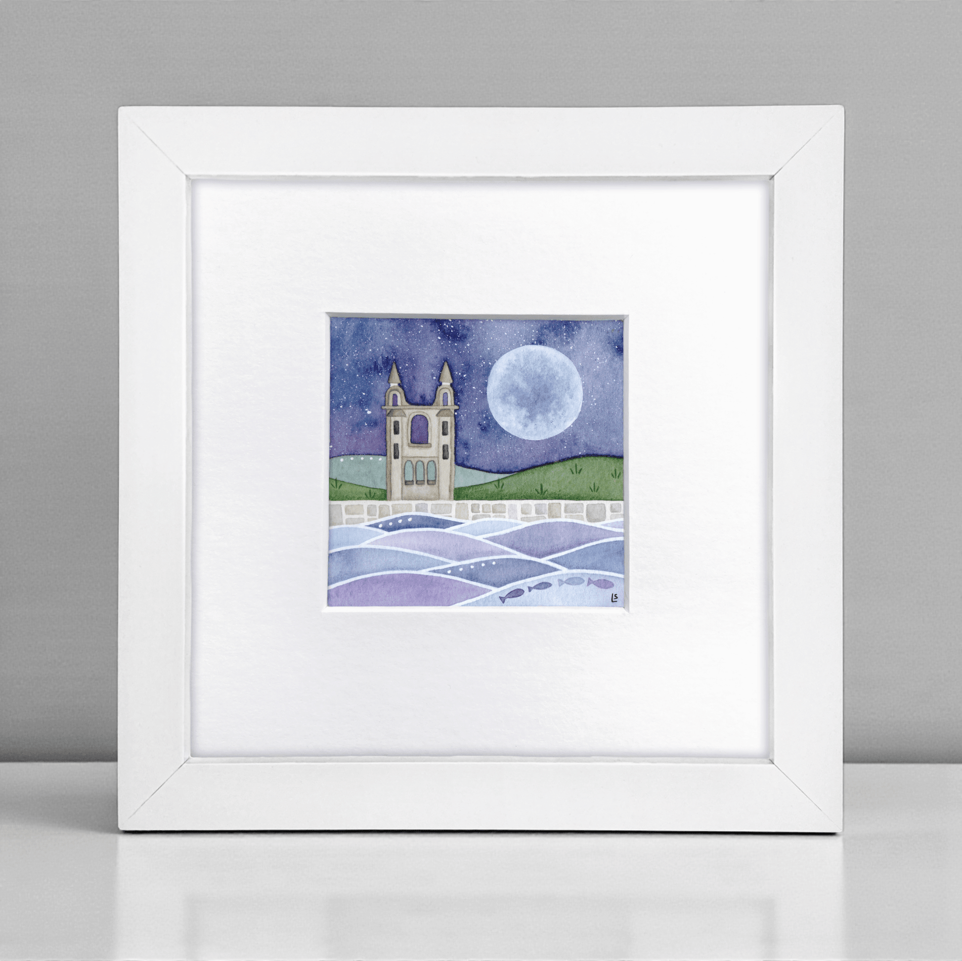 Original Watercolour Painting - St Andrews Cathedral Moonlit Scene - East Neuk Beach Crafts