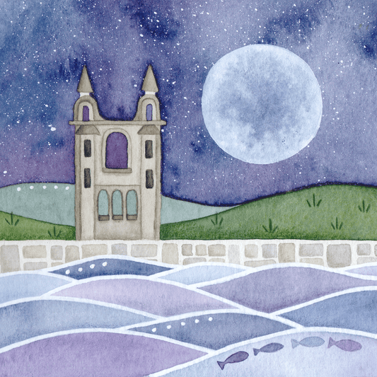 Original Watercolour Painting - St Andrews Cathedral Moonlit Scene - East Neuk Beach Crafts