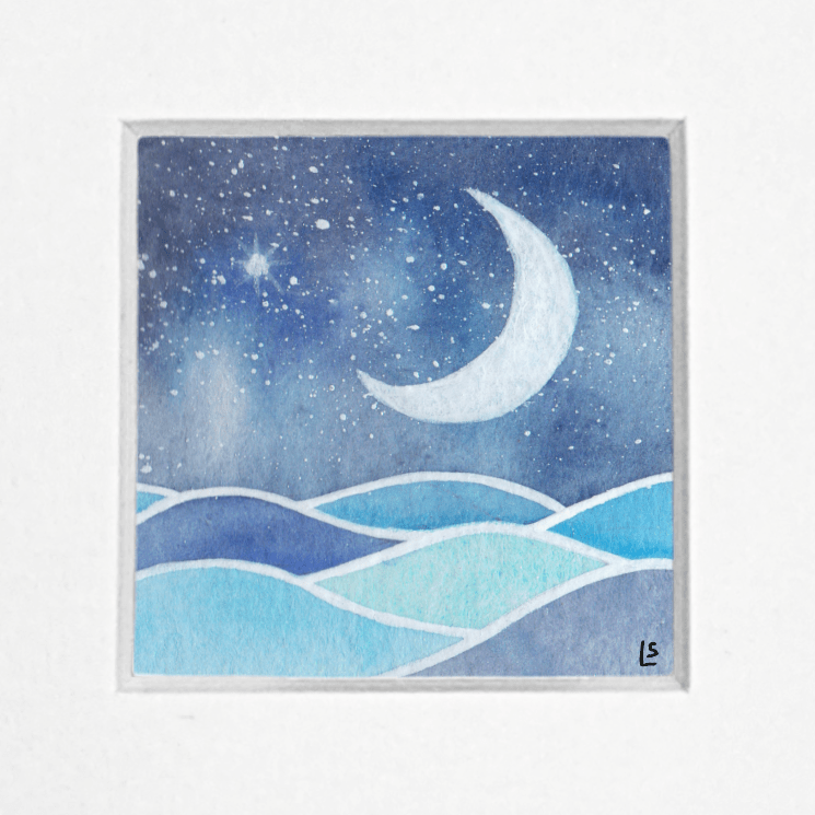 Original Watercolour Painting - Tiny Crescent Moon - East Neuk Beach Crafts