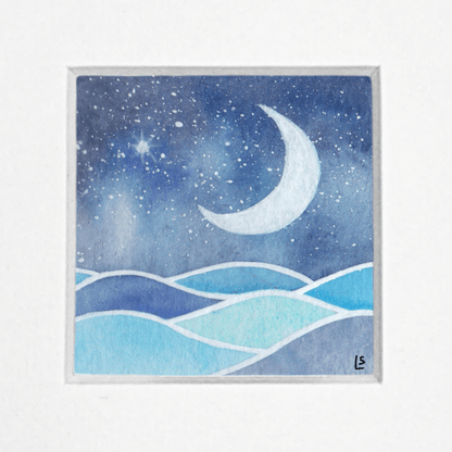 Original Watercolour Painting - Tiny Crescent Moon - East Neuk Beach Crafts