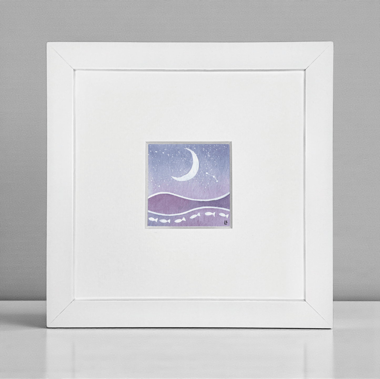 Original Watercolour Painting - Tiny Crescent Moon and Aries Constellation - East Neuk Beach Crafts