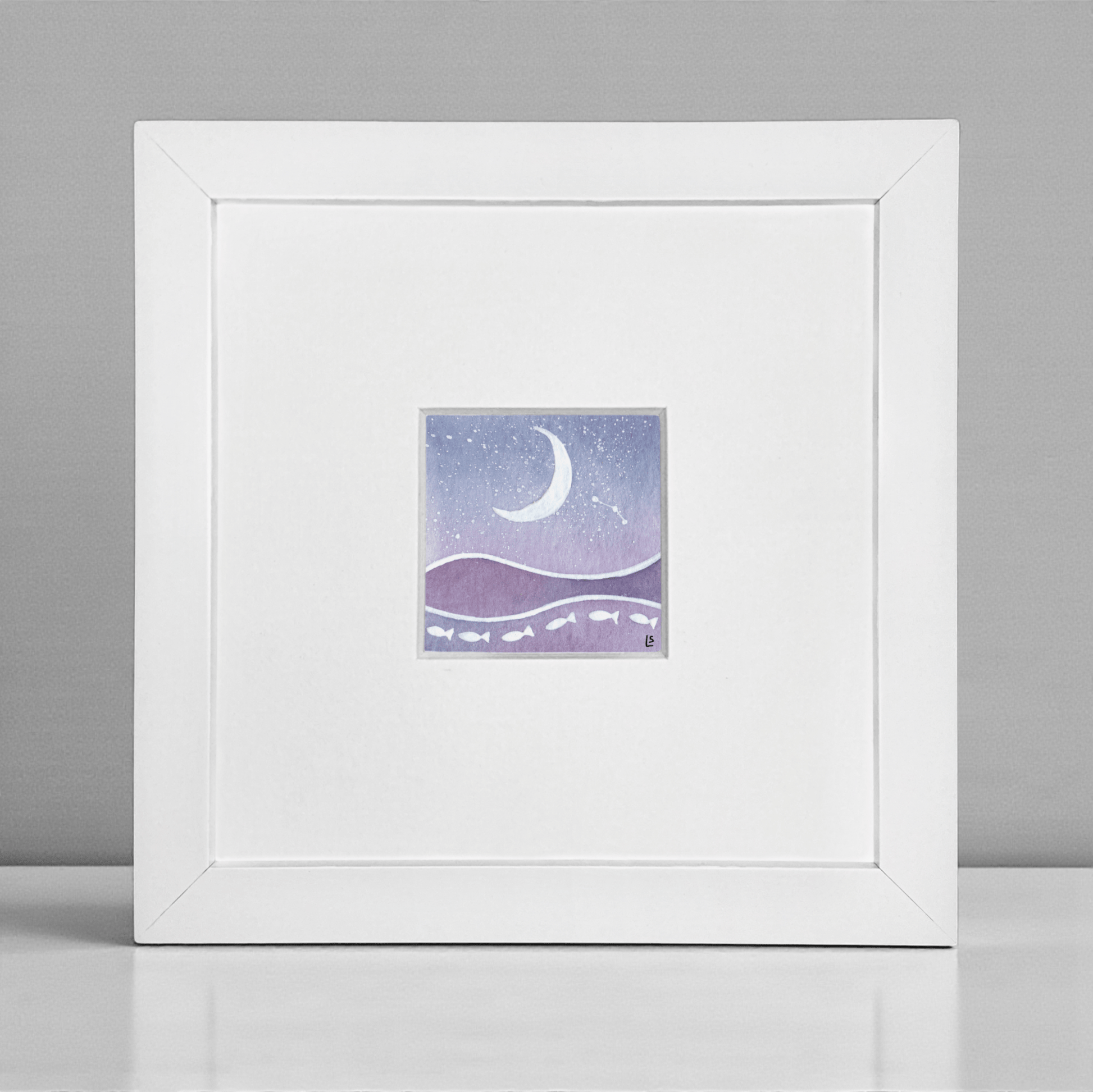 Original Watercolour Painting - Tiny Crescent Moon and Aries Constellation - East Neuk Beach Crafts