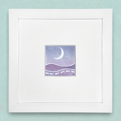 Original Watercolour Painting - Tiny Crescent Moon and Aries Constellation - East Neuk Beach Crafts