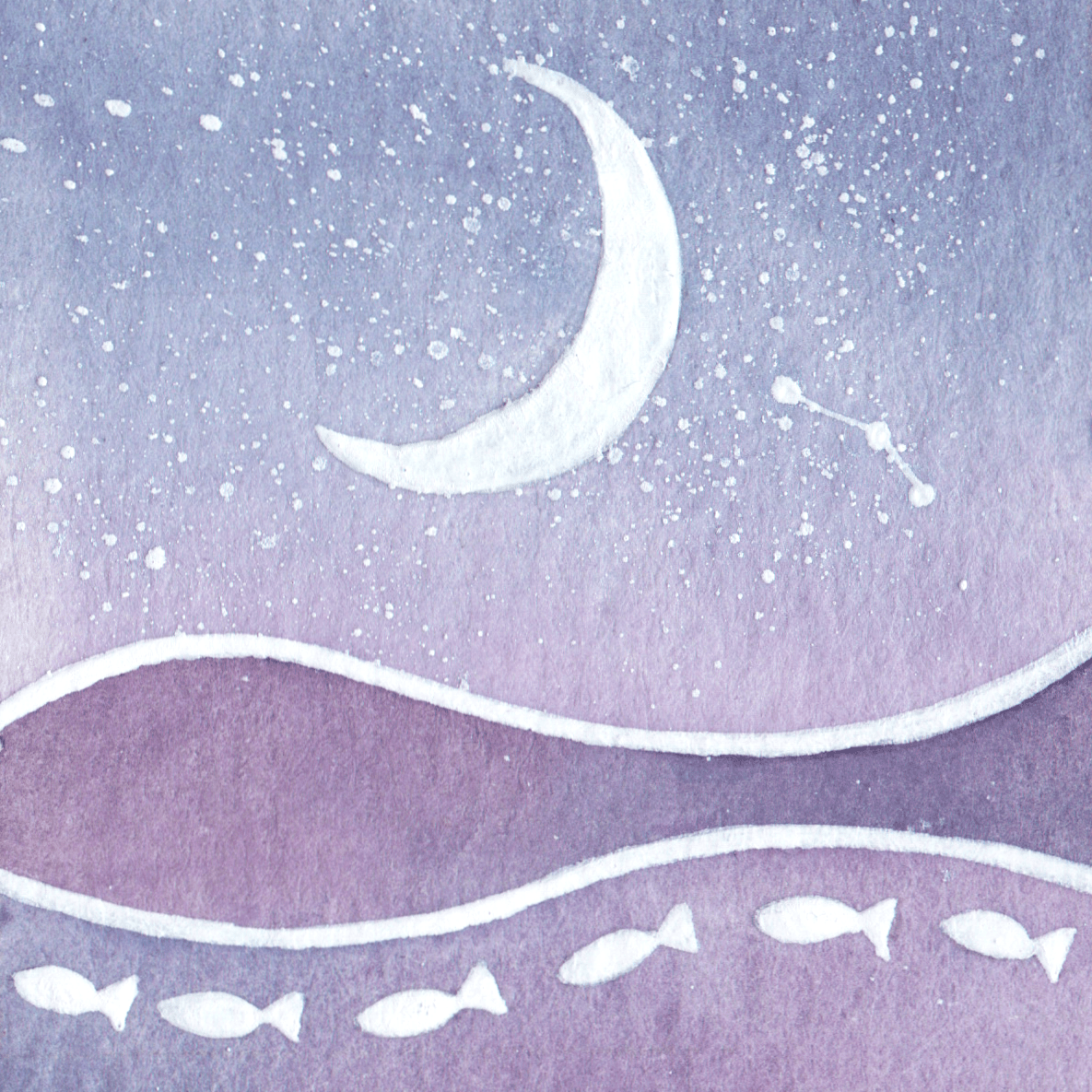 Original Watercolour Painting - Tiny Crescent Moon and Aries Constellation - East Neuk Beach Crafts