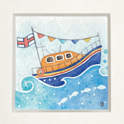 Original Watercolour Painting - Tiny Lifeboat - Framed, Mounted and Signed - East Neuk Beach Crafts