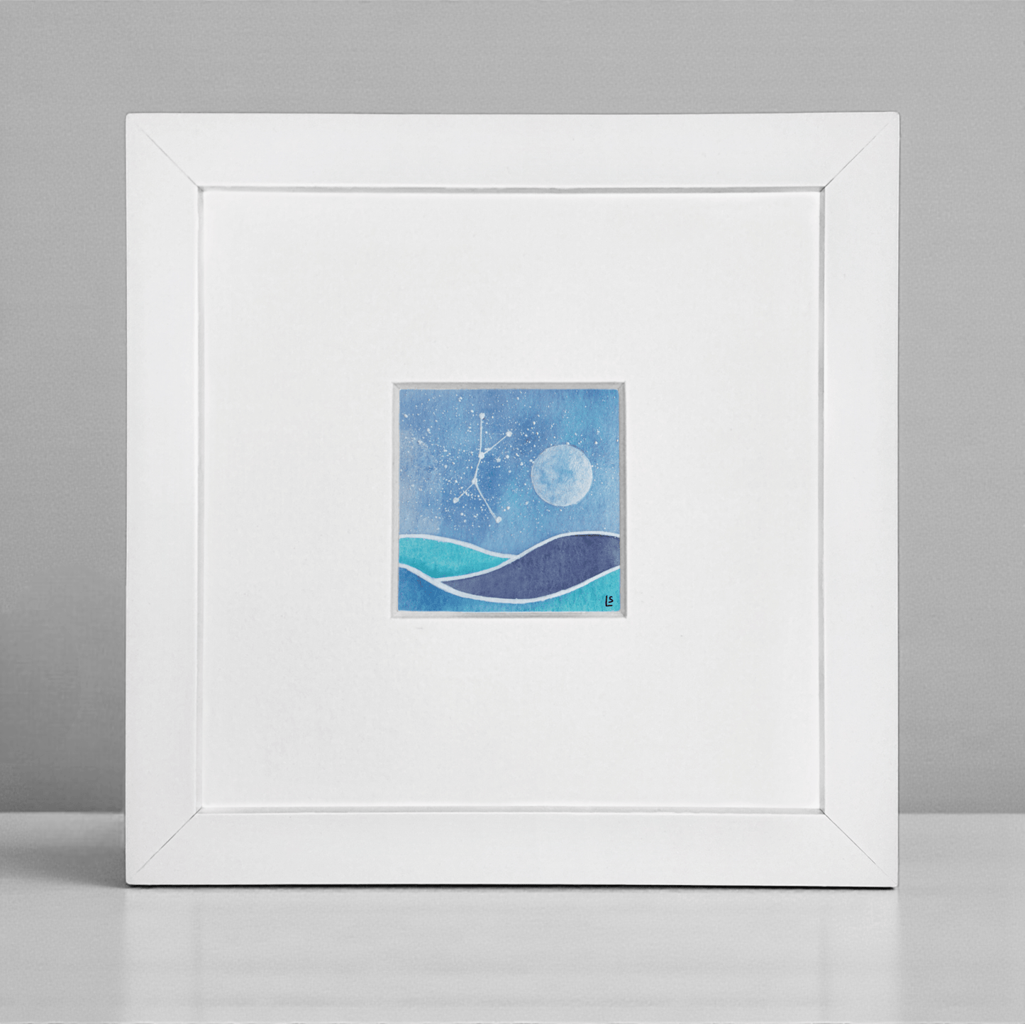 Original Watercolour Painting - Tiny Moonlit Sea and Cancer Constellation - East Neuk Beach Crafts