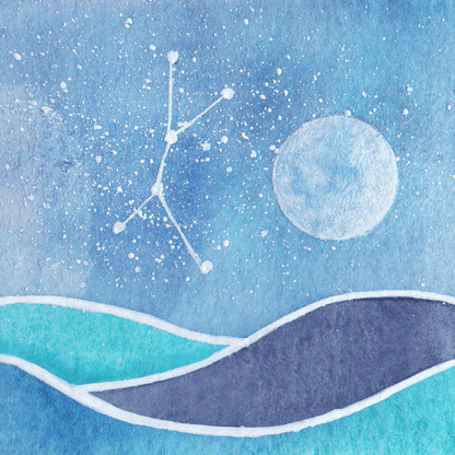 Original Watercolour Painting - Tiny Moonlit Sea and Cancer Constellation - East Neuk Beach Crafts