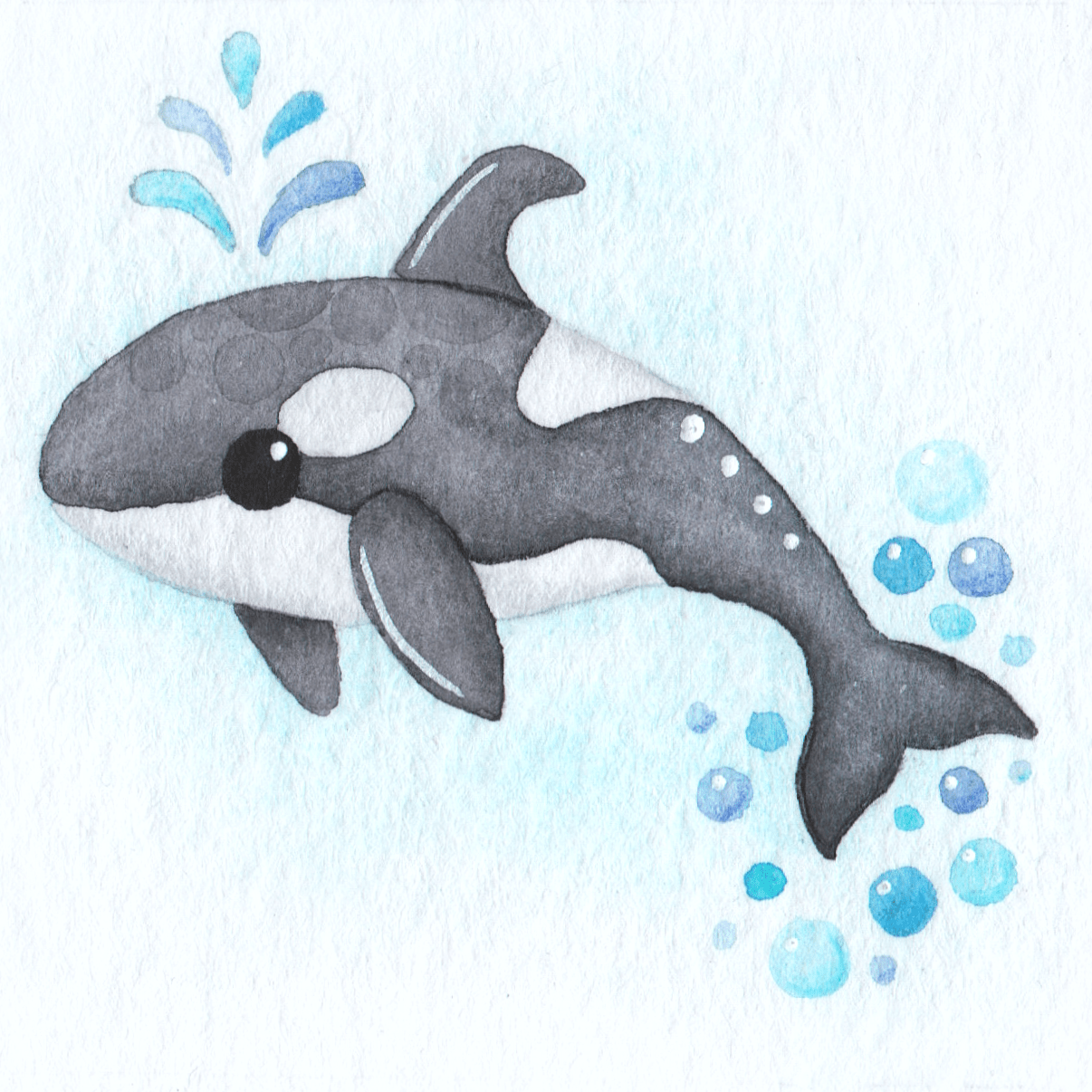 Original Watercolour Painting - Tiny Orca Whale - Framed, Mounted and Signed - East Neuk Beach Crafts