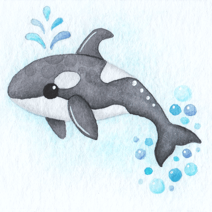 Original Watercolour Painting - Tiny Orca Whale - Framed, Mounted and Signed - East Neuk Beach Crafts