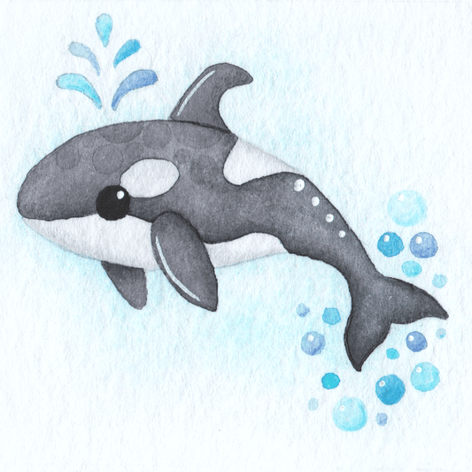 Original Watercolour Painting - Tiny Orca Whale - Framed, Mounted and Signed - East Neuk Beach Crafts