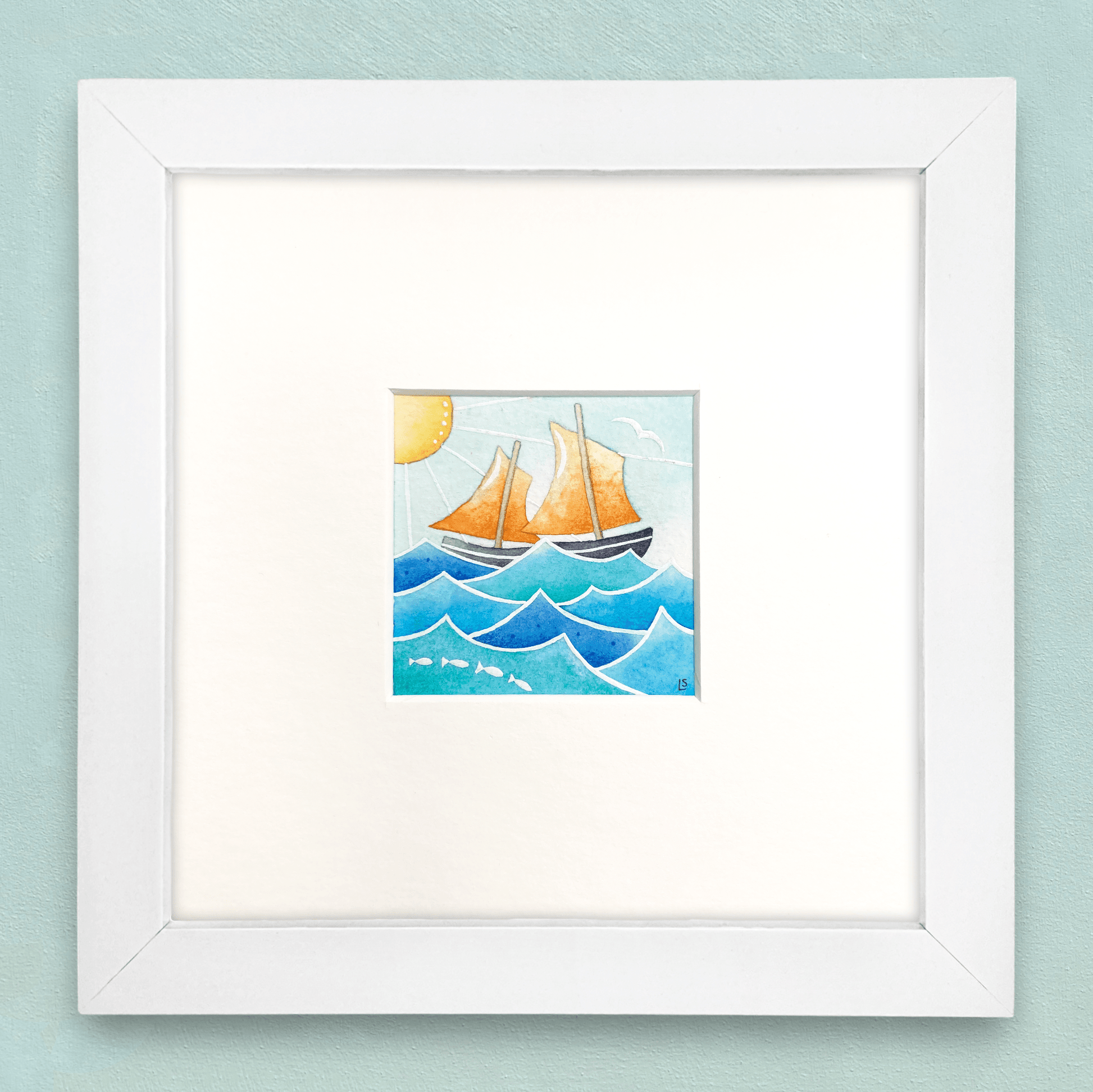 Original Watercolour Painting - Tiny Reaper Boat - Framed, Mounted and Signed - East Neuk Beach Crafts