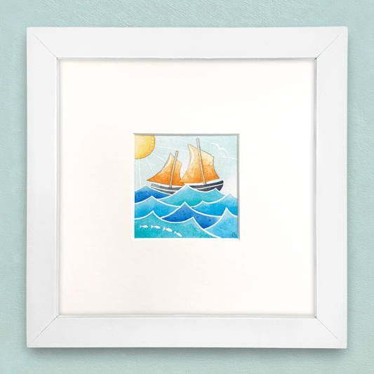 Original Watercolour Painting - Tiny Reaper Boat - Framed, Mounted and Signed - East Neuk Beach Crafts