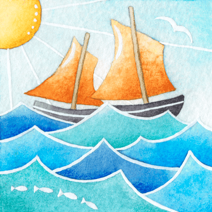 Original Watercolour Painting - Tiny Reaper Boat - Framed, Mounted and Signed - East Neuk Beach Crafts