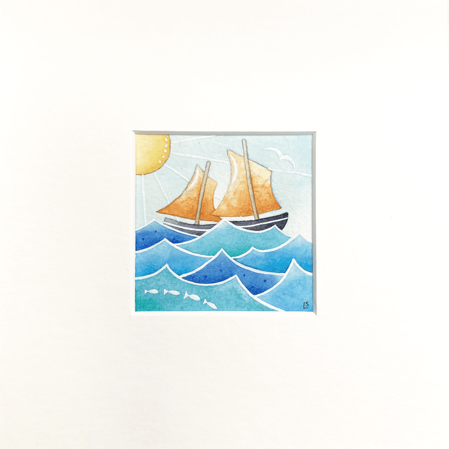 Original Watercolour Painting - Tiny Reaper Boat - Framed, Mounted and Signed - East Neuk Beach Crafts