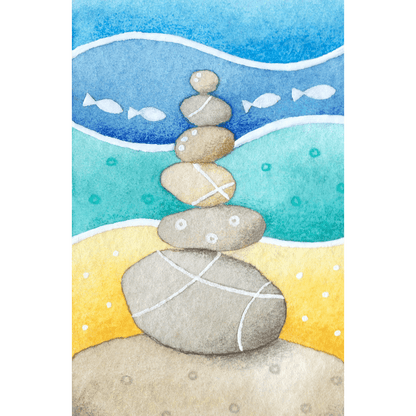 Original Watercolour Painting - Tiny Stone Stack - Framed, Mounted and Signed - East Neuk Beach Crafts