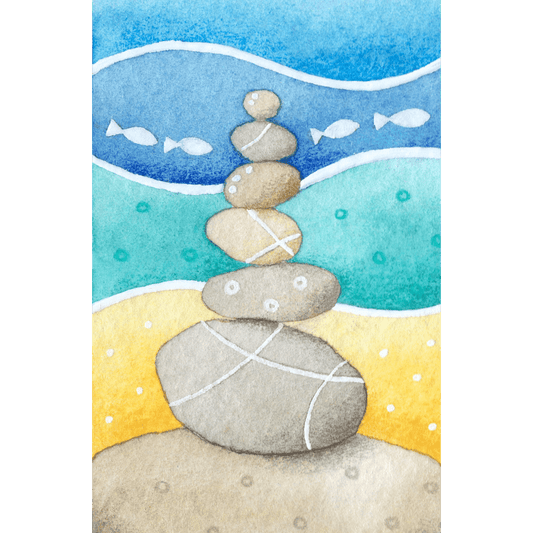 Original Watercolour Painting - Tiny Stone Stack - Framed, Mounted and Signed - East Neuk Beach Crafts