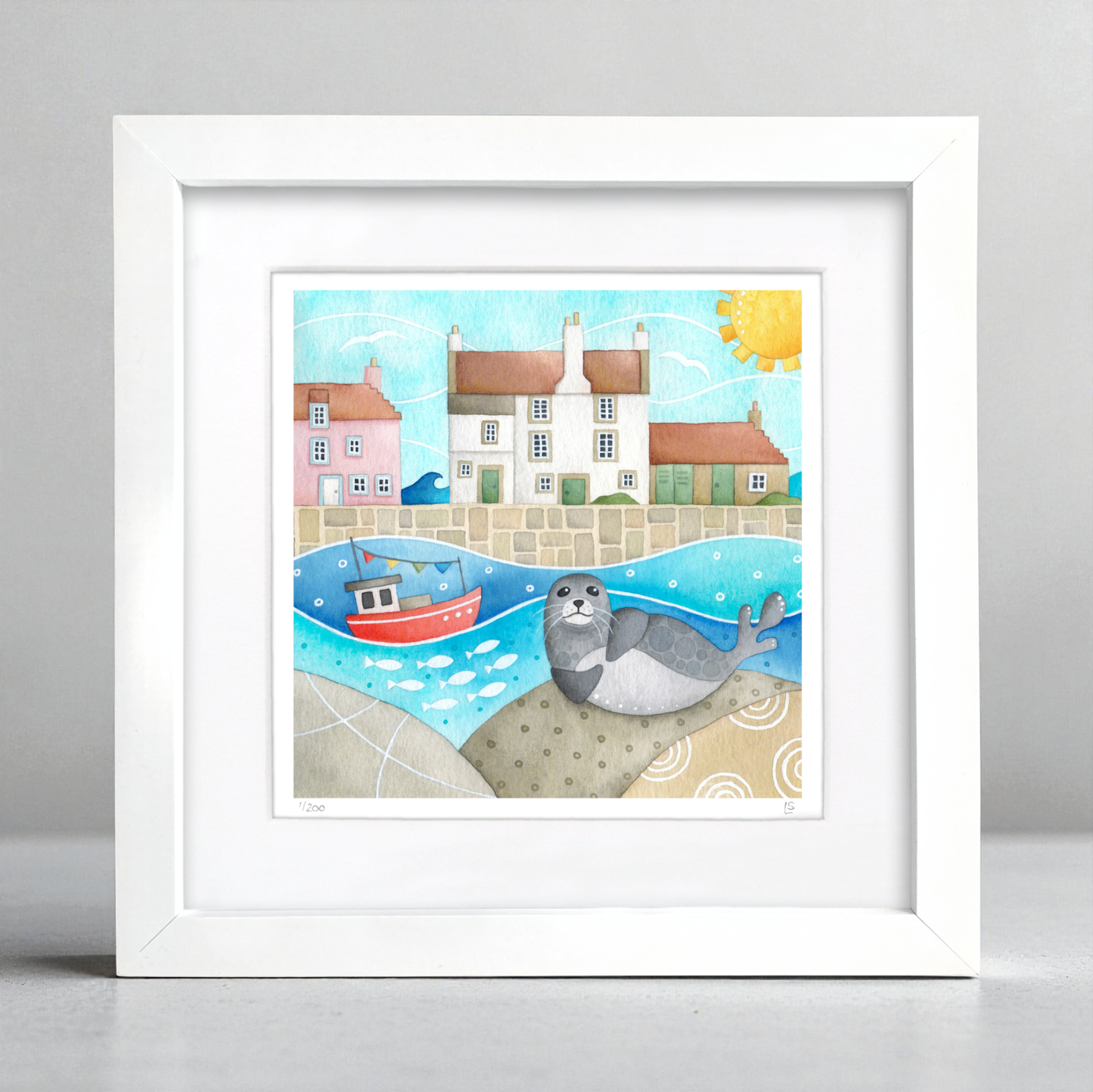 Harbour Seal Framed Print - Pittenweem - Seaside Watercolour