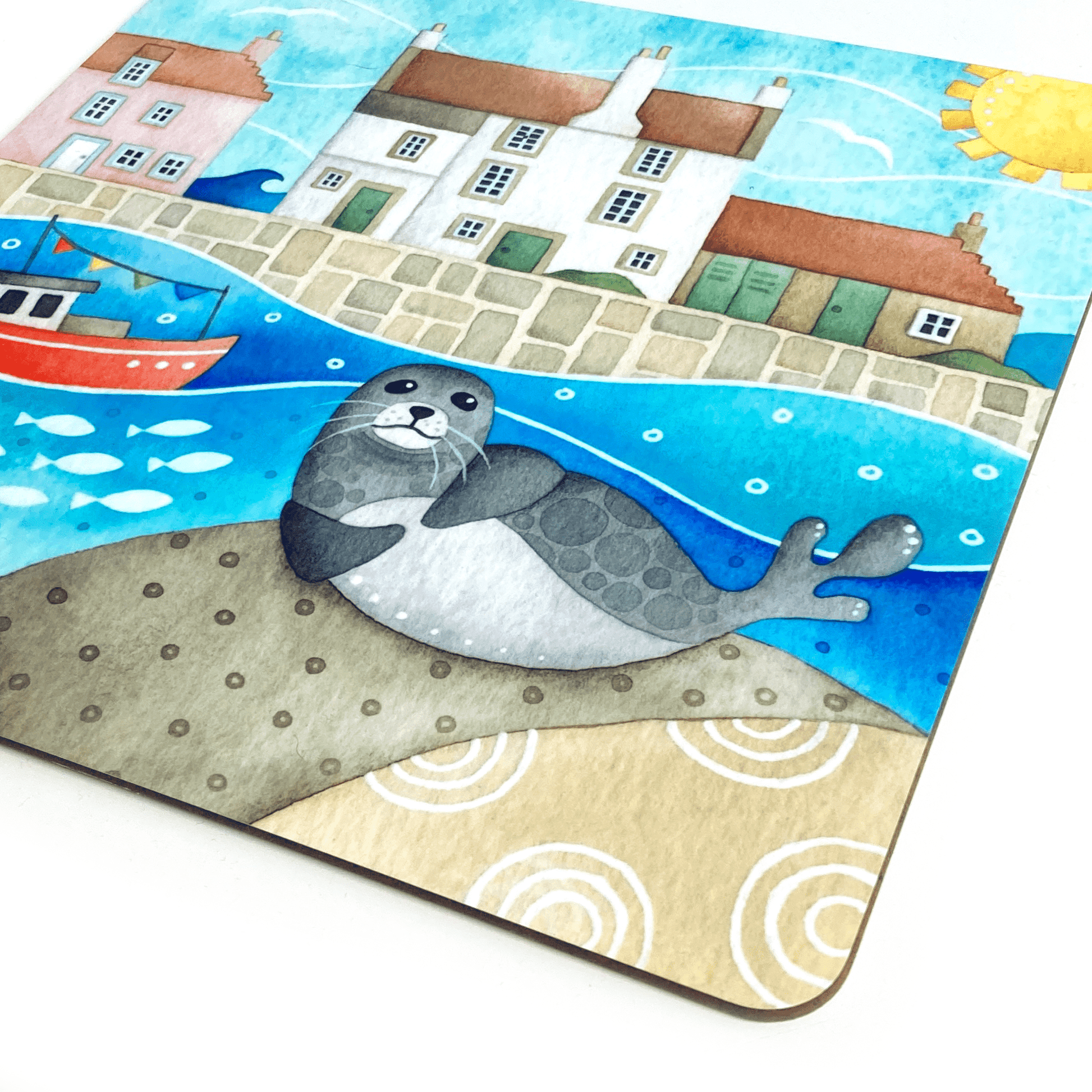 Placemat - Sammy Seal at Pittenweem Harbour - Seaside Table Mats - East Neuk Beach Crafts