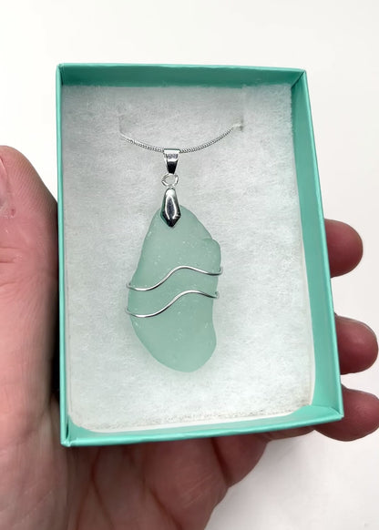 Sea Glass Necklace - Aqua Ripples Pendant - Scottish Jewellery