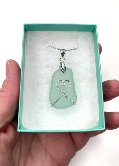 Sea Glass Necklace - Aqua Heart Pendant Scottish Jewellery