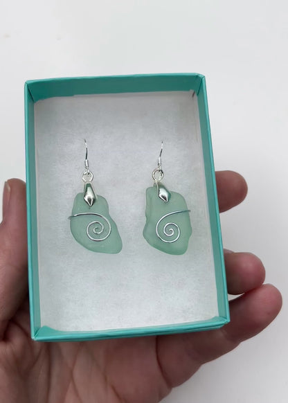 Sea Glass Earrings - Aqua Green Celtic Scottish Jewellery