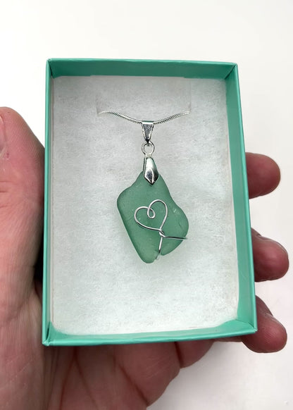 Sea Glass Necklace - Turquoise Heart Pendant Scottish Jewellery