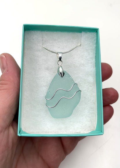 Sea Glass Necklace - Aqua Ripples Pendant - Scottish Jewellery