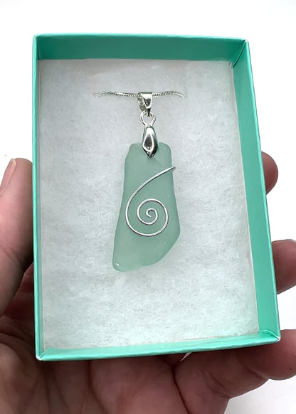 Sea Glass Necklace - Aqua Celtic Pendant - Scottish Jewellery