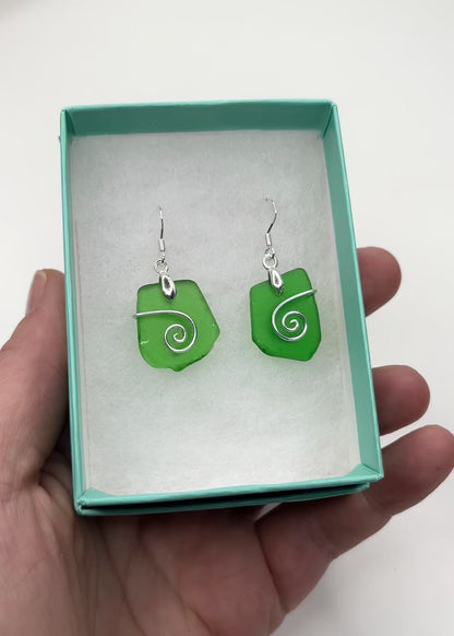 Sea Glass Earrings - Emerald Green Celtic Scottish Jewellery