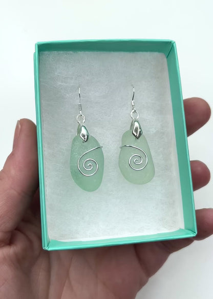 Sea Glass Earrings - Aqua Green Celtic Scottish Jewellery