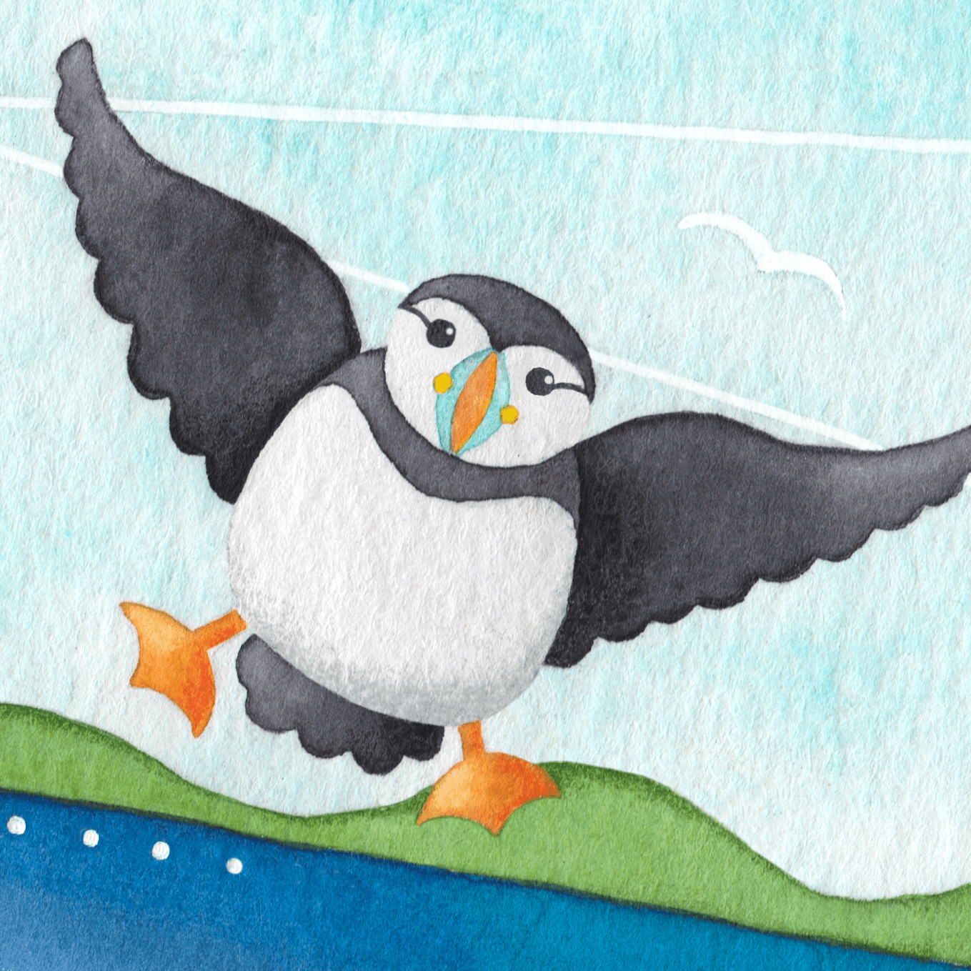 Puffin and Gannet Framed Print - Isle of May - Seaside Watercolour - East Neuk Beach Crafts