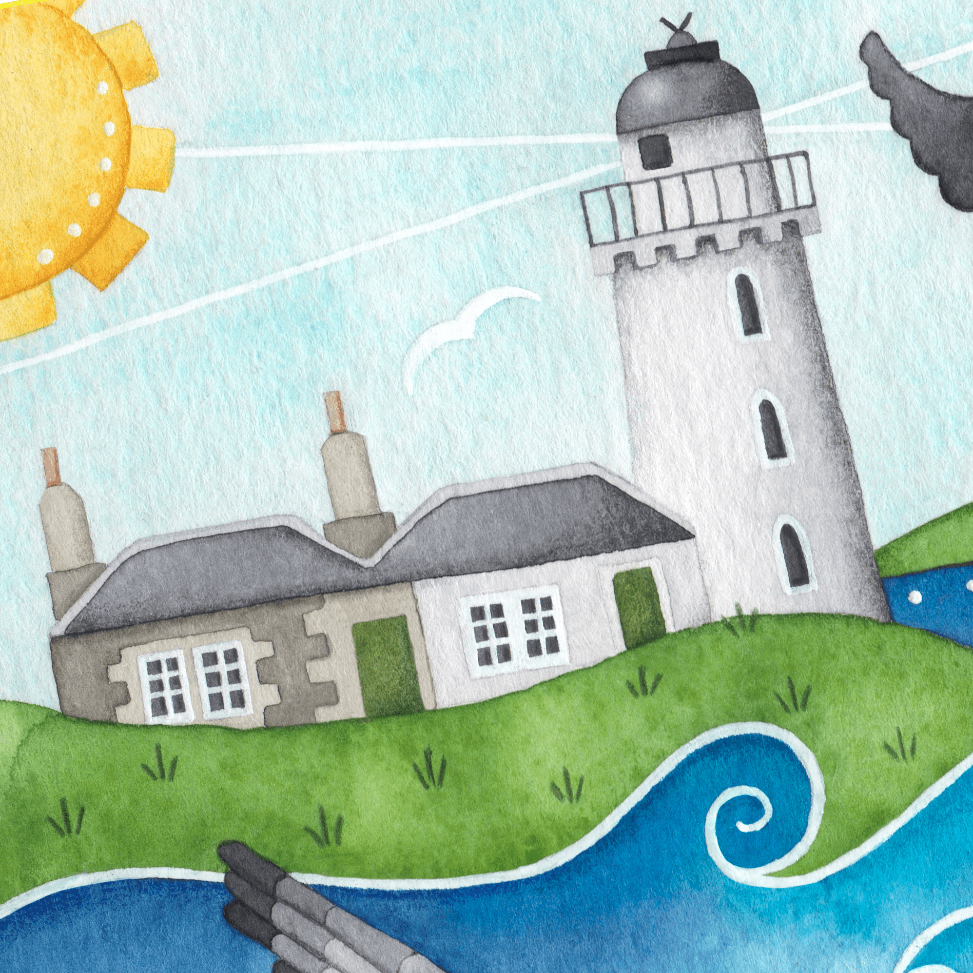 Puffin and Gannet Framed Print - Isle of May - Seaside Watercolour - East Neuk Beach Crafts