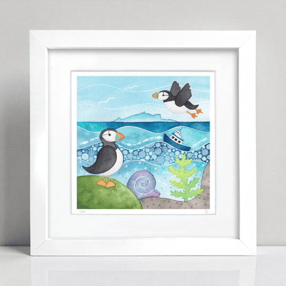 Puffin Framed Print - Isle of May - Seaside Watercolour - East Neuk Beach Crafts