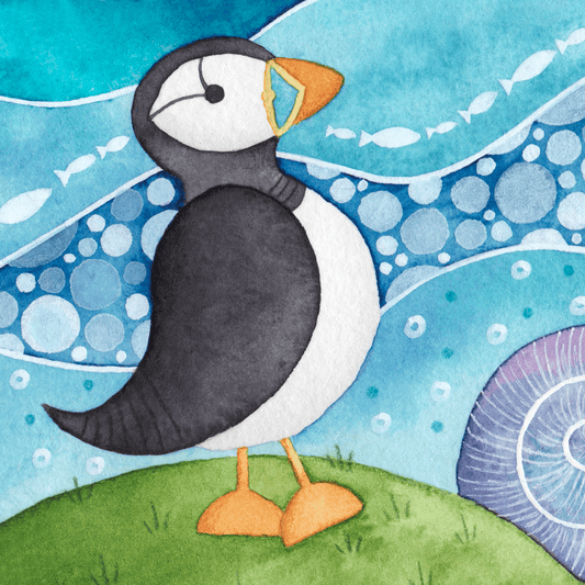 Puffin Framed Print - Seaside Watercolour Painting - East Neuk Beach Crafts