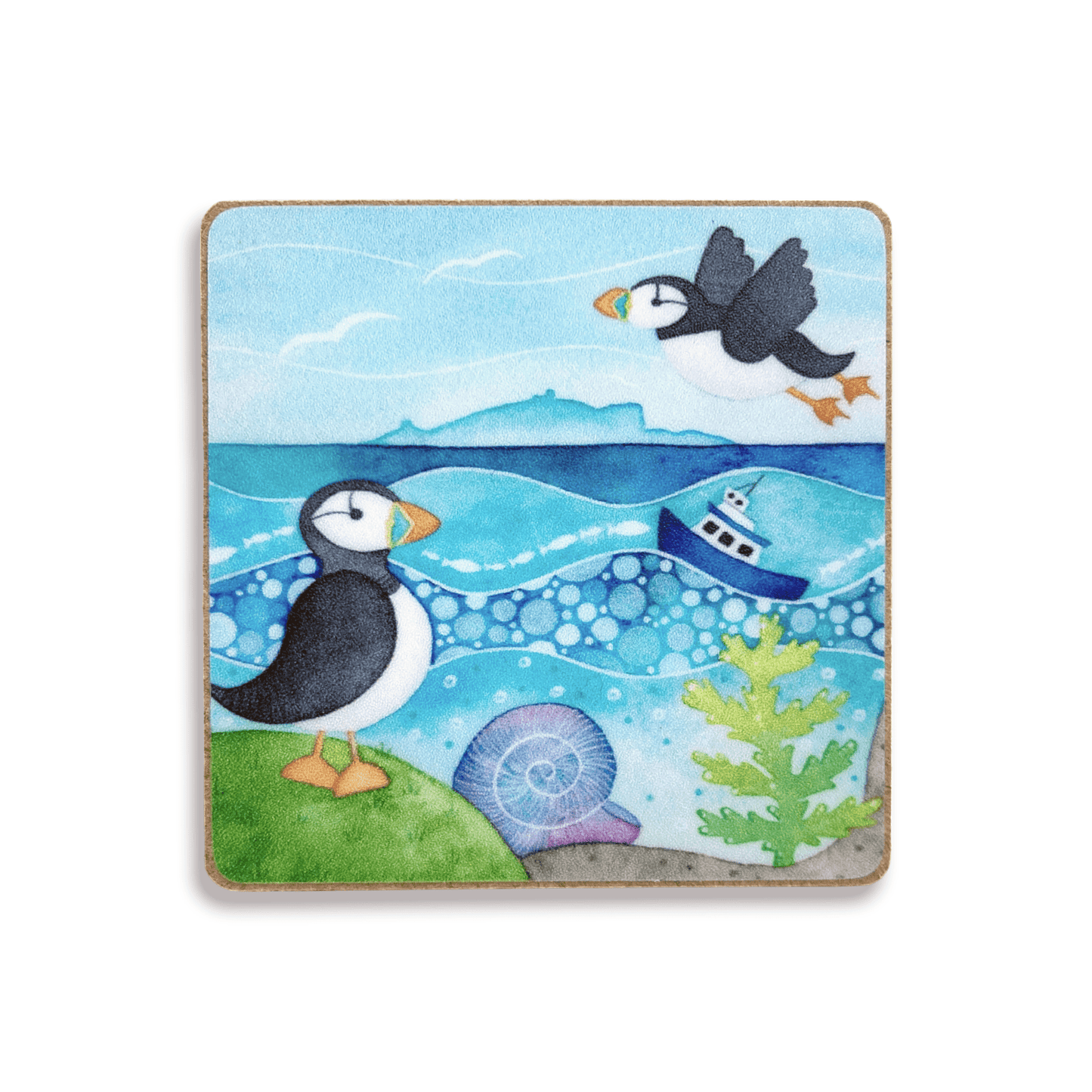 Puffin Fridge Magnet - Isle of May - Square Wood - East Neuk Beach Crafts