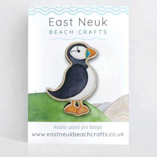 Wooden Pin Badge - Puffin - Maple Wood Brooch