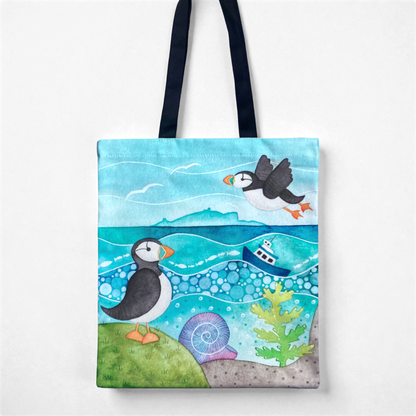 Puffin Shopping Bag - Isle of May - Seaside Tote Bag