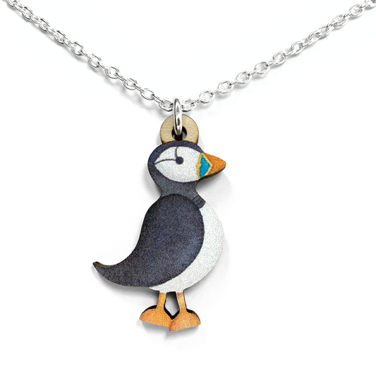 Puffin Necklace - Wooden Seaside Pendant
