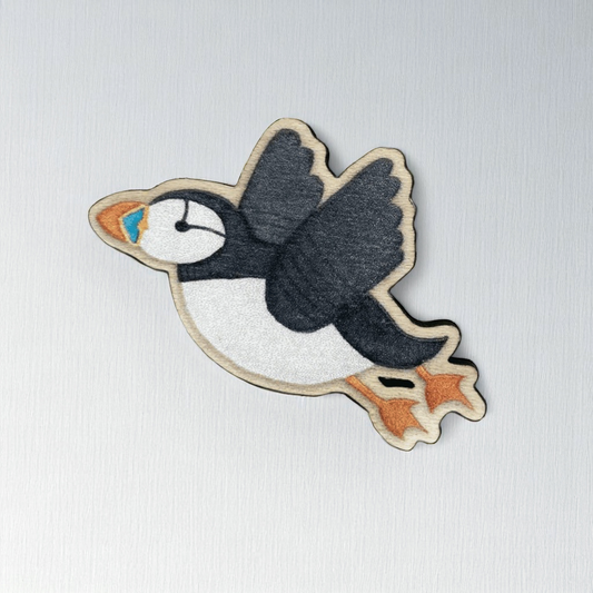 Wooden Flying Puffin Fridge Magnet - Maple Wood