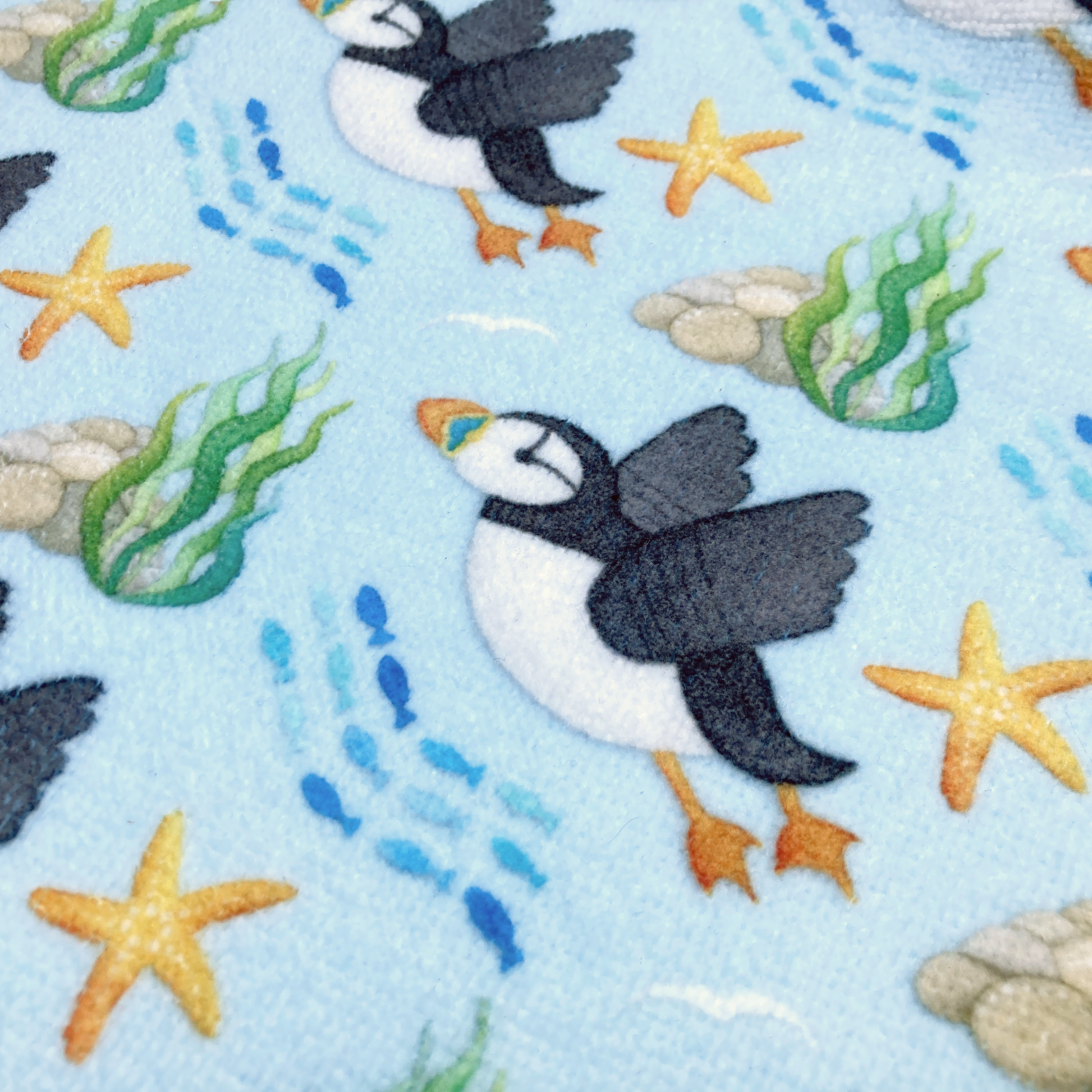 Puffin Tea Towel or Hand Towel - Fluffy Style - Seaside Kitchen Towel - East Neuk Beach Crafts