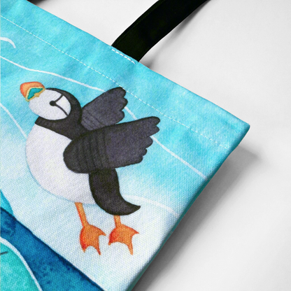 Puffin Shopping Bag - Isle of May - Seaside Tote Bag