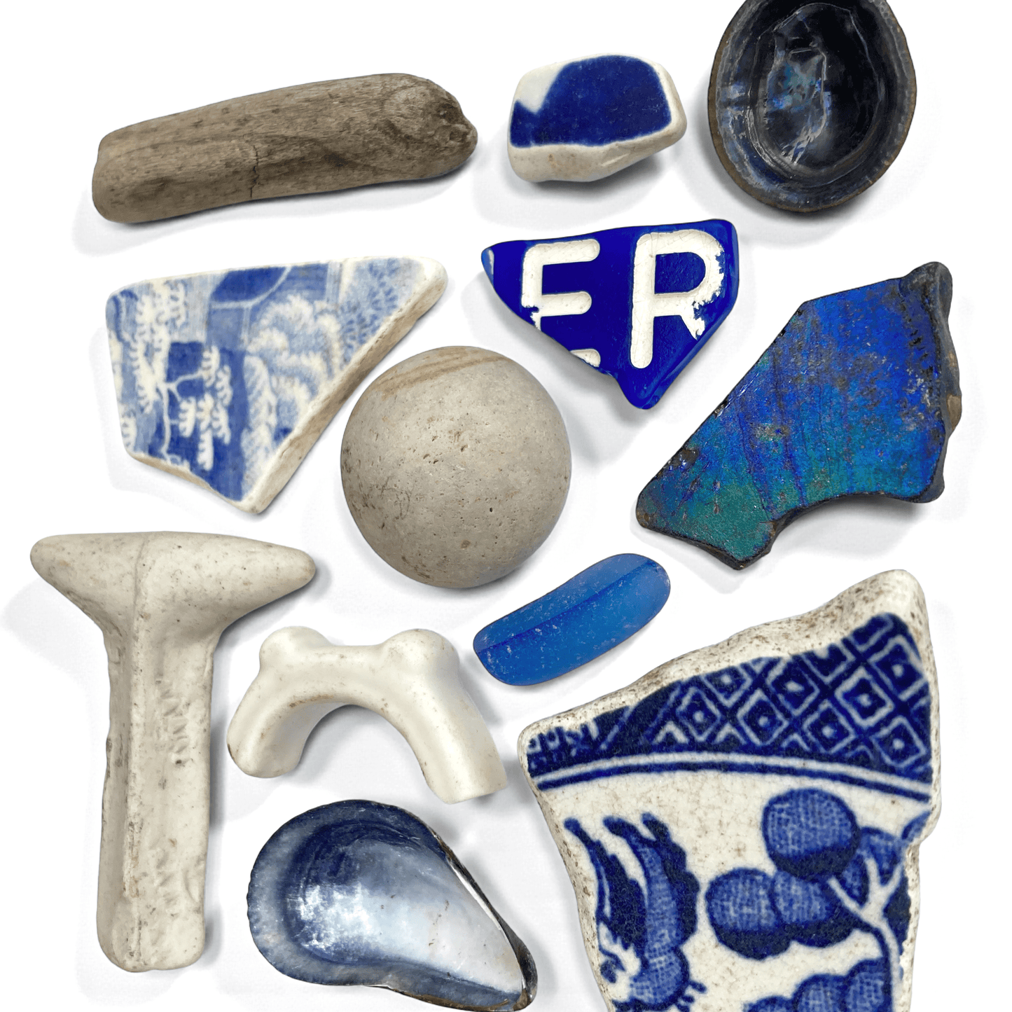 Rare Beachcombing Curiosities - Blue - Framed Beach Art - East Neuk Beach Crafts