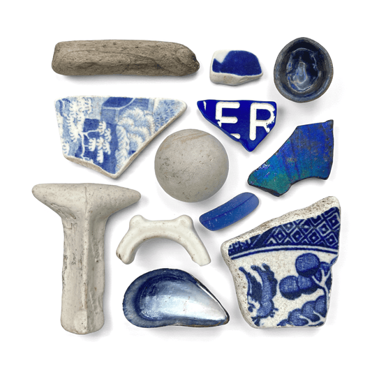 Rare Beachcombing Curiosities - Blue - Framed Beach Art - East Neuk Beach Crafts