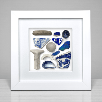 Rare Beachcombing Curiosities - Blue - Framed Beach Art - East Neuk Beach Crafts
