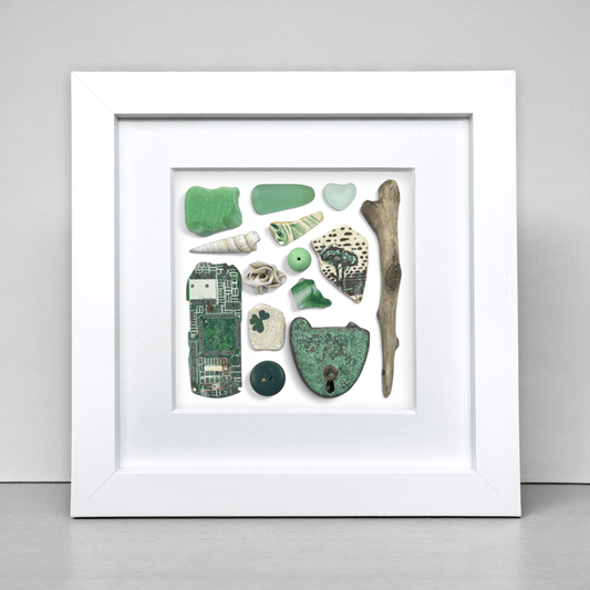 Rare Beachcombing Curiosities - Green - Framed Beach Art - East Neuk Beach Crafts