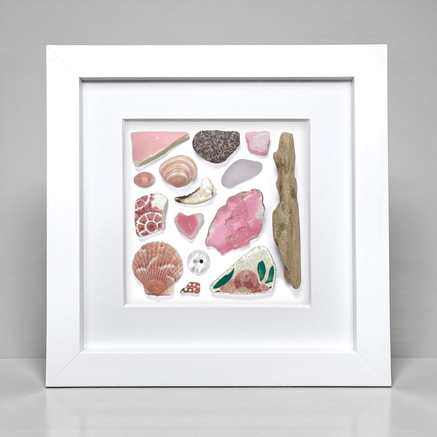 Rare Beachcombing Curiosities - Pink - Framed Beach Art - East Neuk Beach Crafts