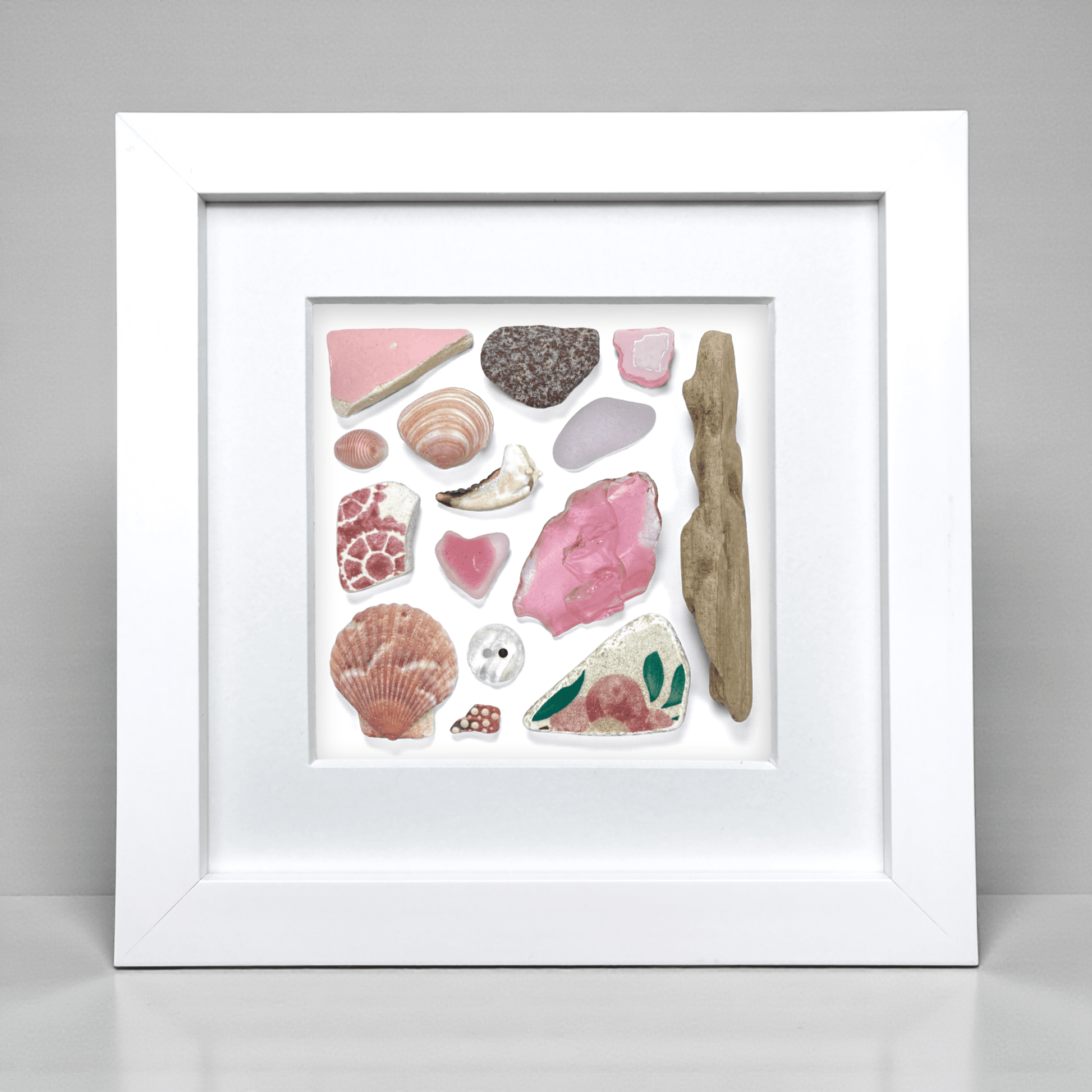 Rare Beachcombing Curiosities - Pink - Framed Beach Art - East Neuk Beach Crafts